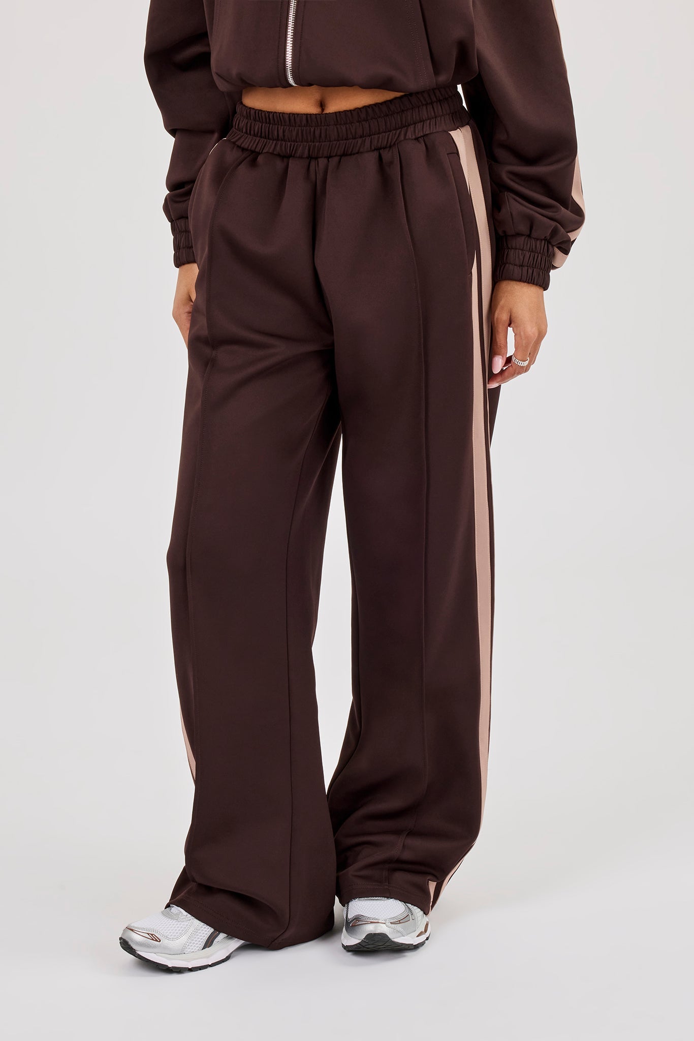Mocha Taping Wide Leg Track Pant - Chocolate
